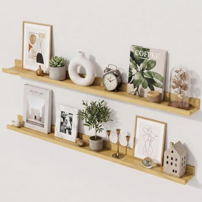 Picture Ledge Shelf, 44'' Oak Floating Shelves with Lip Set of 2