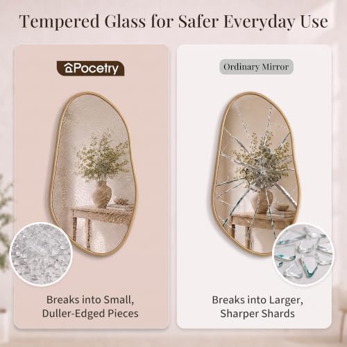 Matte Gold 32x16.5 Inch Asymmetrical Organic Oval Wall Mirror