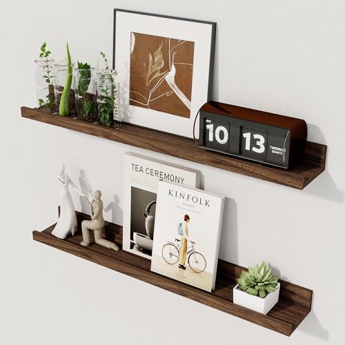 Picture Ledge Shelf, 24 Inch Walnut Floating Shelves Set of 2
