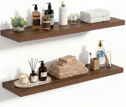 10 Inch Deep Floating Shelves 30x10” Set of 2, Walnut