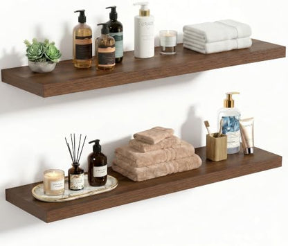 10 Inch Deep Floating Shelves 30x10” Set of 2, Walnut