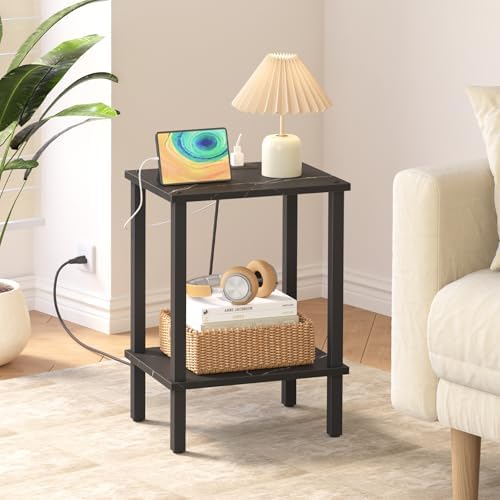 TUTOTAK End Table with Charging Station, Side Table, Nightstand