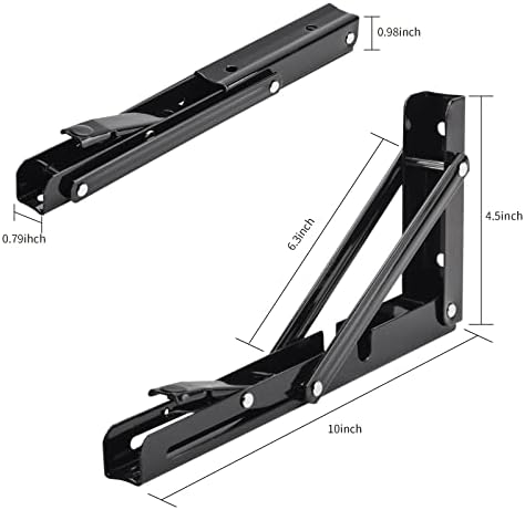 YUMORE 10 Inch Folding Shelf Bracket, Heavy Duty L Bracket, Black, 2 Pack