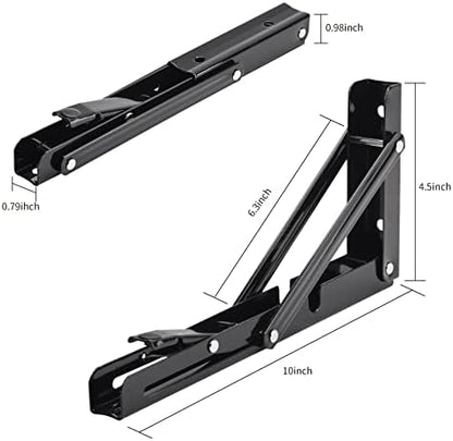 YUMORE 10 Inch Folding Shelf Bracket, Heavy Duty L Bracket, Black, 2 Pack