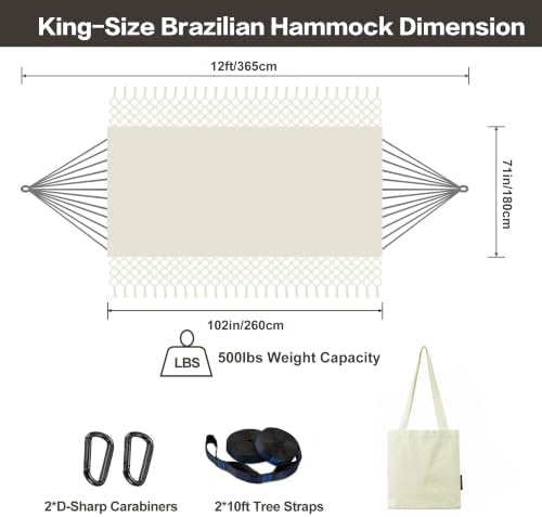 Brazilian Double Hammock with Tassels, King Size, 500 lb Capacity