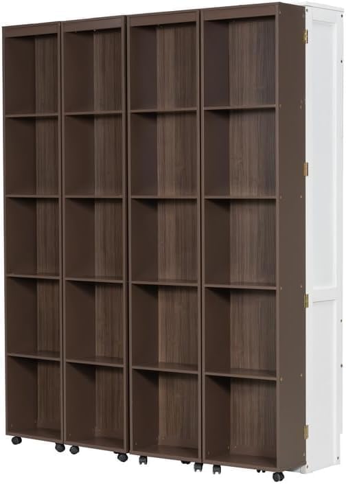 MERITLINE Folding Hidden Queen Murphy Bed Cabinet with Storage Bookcase Bookshelf, Wood Murphy Wall Bed with Storage Shelves Cabinet for Adults (Espresso)