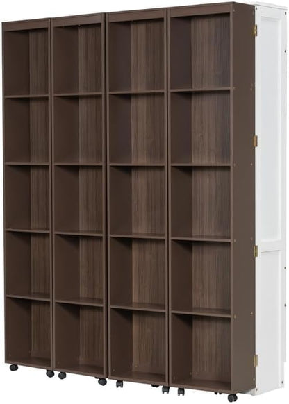 MERITLINE Folding Hidden Queen Murphy Bed Cabinet with Storage Bookcase Bookshelf, Wood Murphy Wall Bed with Storage Shelves Cabinet for Adults (Espresso)
