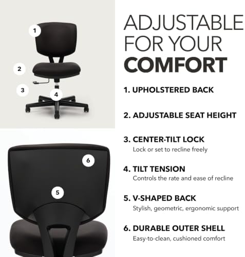 HON Volt Ergonomic Office Chair, Armless, Office Desk Computer Chair, Black