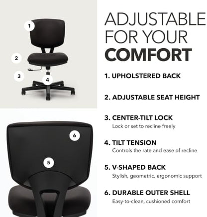 HON Volt Ergonomic Office Chair, Armless, Office Desk Computer Chair, Black