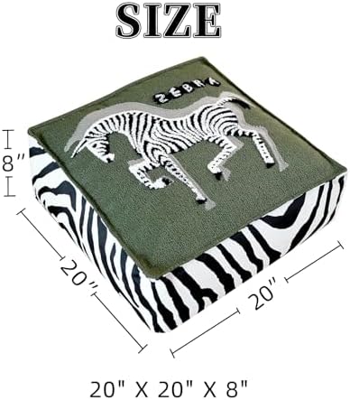 Embroidered Unstuffed Square Pouf Ottoman, Green