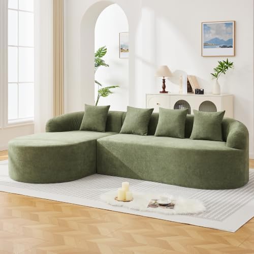105" Boneless L Shaped Couch, Curved Sofas for Living Room, Chenille Green