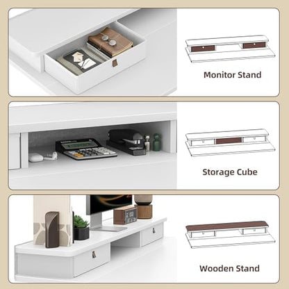 TIQLAB Standing Desk with Two Drawers, Stand Up Standing Desk Adjustable Height, Electric Sit Stand Table with Storage Shelf and Splice Board, 55 * 24 inch, White