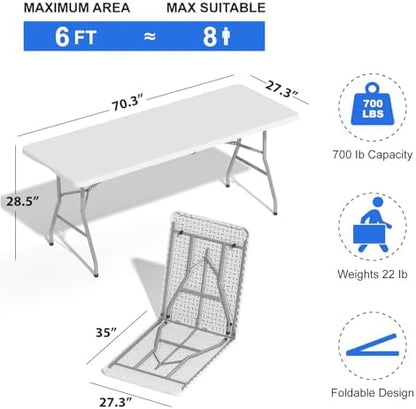 6FT Folding Tables for Camping Party Picnic, School, 10 Pack, White