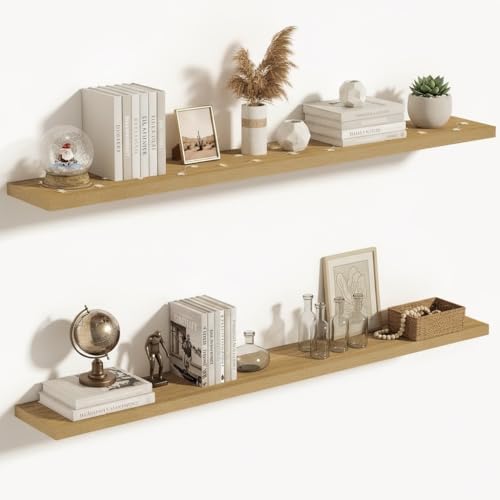 10 Inch Deep Floating Shelves for Wall 55” Set of 2, Oak