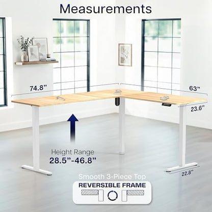 VIVO Electric Corner Standing Desk, L-Shaped, 75" x 63" Light Wood Top