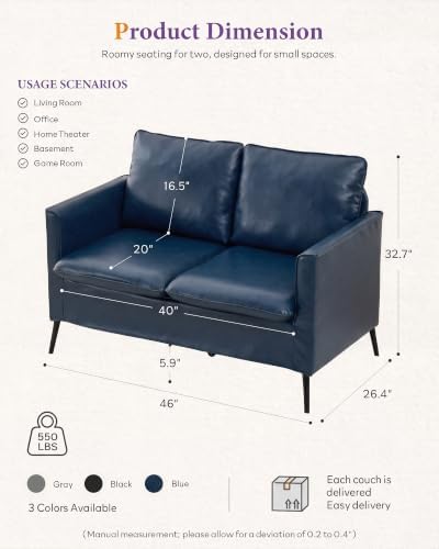 TYBOATLE Leather Loveseat Sofa and Accent Chair Set (Blue, 2)