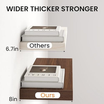 Floating Shelves for Wall, 32W x 8D Floating Wall Shelves with Invisible Brackets Set of 2, Hanging Rustic Wood Shelf Decoration for Bedroom, Bathroom, Living Room and Kitchen, Walnut