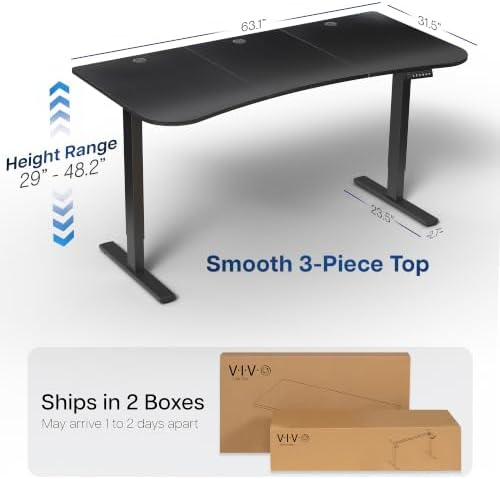 VIVO Electric Standing Desk, 3-Piece 63" x 32" Black Carbon Fiber Top