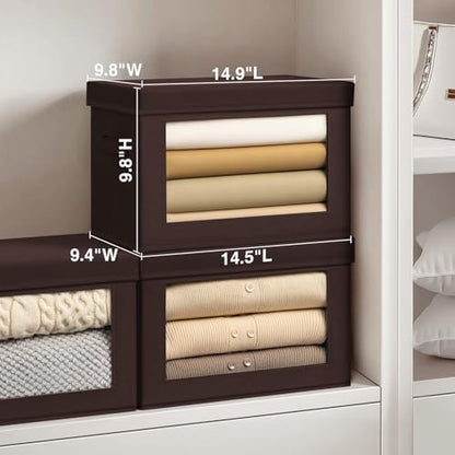 Brown Fabric Storage Bins with Lids - 6 Pack Modern Lidded-Home Storage Bins, 14 Inch. - Perfect for Clothes, Books, CD, Office Supplies