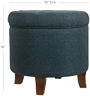 HomePop by Kinfine Fabric Upholstered Round Storage Ottoman - Velvet Button Tufted Ottoman with Removable Lid, Indigo Blue Woven