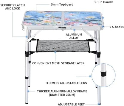 Outdoor Side Table, Portable 3 Adjustable Height, Small Folding Table