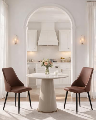 Rose Brown Leather High Back Dining Chairs Set of 2
