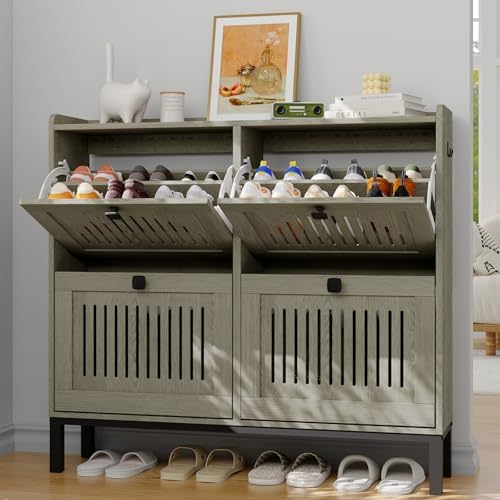 GarveeHome Freestanding Shoe Cabinet for Entryway with 4 Flip Drawers