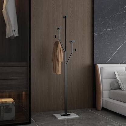 Freestanding Coat Rack Marble Base Coat Tree Heavy Duty(Black)