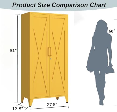X-Shaped Door Kitchen Pantry Cabinets with Lockable and Adjustable partitions Metal Storage Cabinet 61" H Metal Pantry Cabinetfor Cupboard/Dining Room/Bathroom/Living Room/Office/Laundry Room