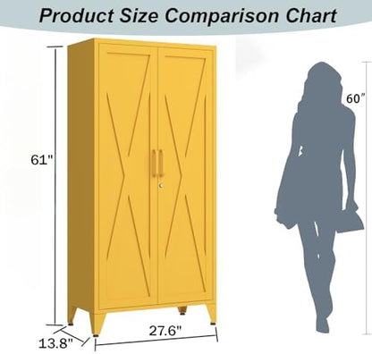X-Shaped Door Kitchen Pantry Cabinets with Lockable and Adjustable partitions Metal Storage Cabinet 61" H Metal Pantry Cabinetfor Cupboard/Dining Room/Bathroom/Living Room/Office/Laundry Room