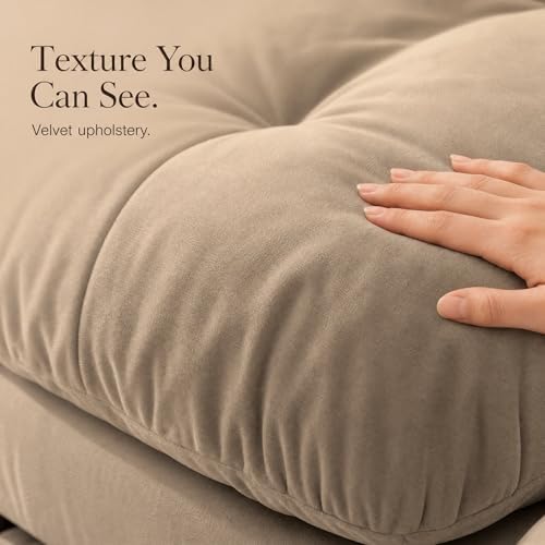 130" Velvet Cloud Couch, 3 Seater Sofa Couch, Taupe
