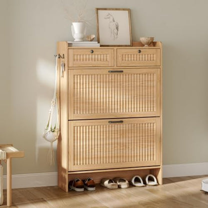 Shoe Cabinet for Entryway with 2 Flip Drawers & 2 Storage Drawers