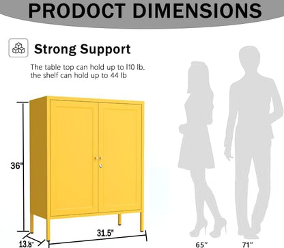 Lockable Metal Storage Cabinet Double Door Metal Cabinet Home Decor Cabinet with Adjustable Shelves Coffee Bar Cabinet Suitable for Living Room and Dining room Yellow : 13.8"D x 31.5"W x 36"H