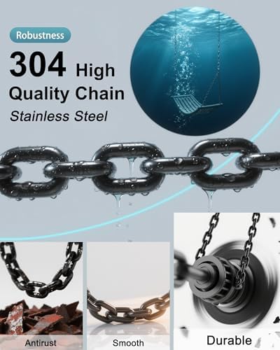 Stainless Steel Link Chain 64inch 304 Permanent Rust Chain 2 Pack with 4 Spring Snap Hooks, 1000LB Load Bearing Metal Chain Heavy Duty Safety Chain for Swing, Yoga, Hammock, sandbag Suspension