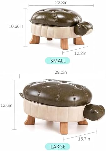 Animal Footstool Turtle Ottoman PU Leather Pouf Wood Foot Stool Rest for Living Room Bedroom Sofa Bench Seat Chair, Green, Small
