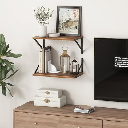 10 Inch Deep Floating Shelves, Walnut Floating Shelf 16 Inch Long, 16" W x 10" D Wall Shelves Set of 2, Deep Shelves for Books, Wide Floating Shelves for Bahtoom, Living Room, Kitchen