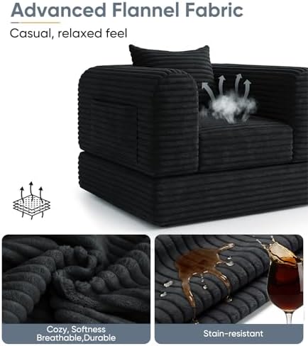 Versatile 2 in 1 Boneless Armchair Chaise Lounge Chair Indoor, Convertible Sleeper Chairs Couch Folding Sofa Bed Oversized Comfy Futon Floor Sofa BeanBag for Reading Nook Living Room Bedroom