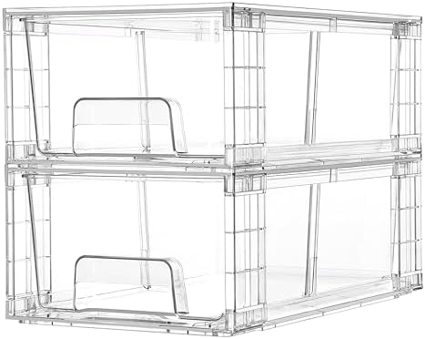 Vtopmart 2 Pack Stackable Clear Drawer with Dividers