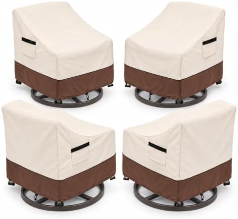 Patio Swivel Chair Cover 4 Pack,Waterproof Heavy Duty Patio Chair Covers,Swivel Chair Cover for Outdoor Furniture Covers Waterproof(35 W x 37 D x 36 H inches),Beige&Brown