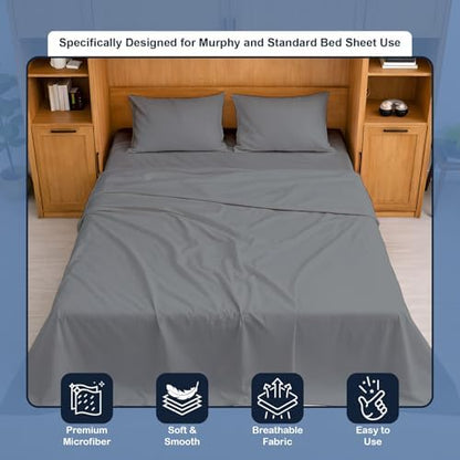 Cottington Lane Stone Grey Sheets for Murphy Bed Mattress, 4 Piece Premium Ultra Soft Brushed Microfiber Queen Size Wall Bed Sheet Set, 6-10 Inch Deep Pocket with All-Around Elastic