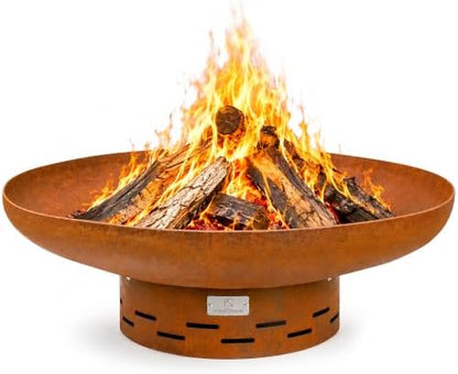 KOL Fire Pit for Outside Wood Burning, 35.5 Inch Large Round Firepit Bowl Outdoor and Patio, Heavy-Duty Bonfire Pit Oxidized Finish, Free-Standing, Camping Backyard Terrace