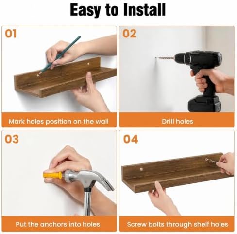 36inch Long Floating Shelves for Wall Decor, 5-Set Shelves with Lip, Brown