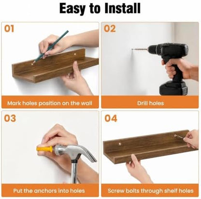 36inch Long Floating Shelves for Wall Decor, 5-Set Shelves with Lip, Brown
