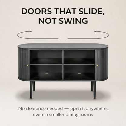 55'' Fluted Sideboard Buffet Cabinet with Sliding Doors and Adjustable Shelves for Dining Room, Living Room, Entryway. Mid Century Modern Fluted Cabinet with Storage (Black Oak)