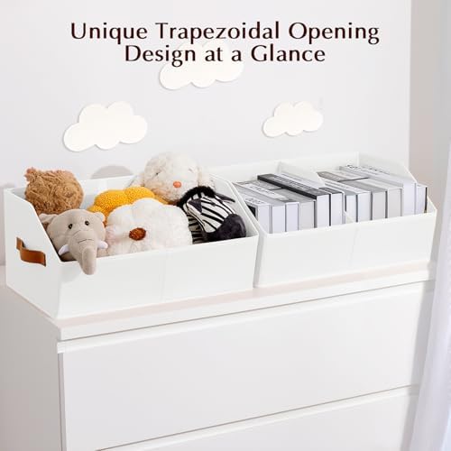 Closet Organizers and Storage Bins - 6 Pack Collapsible Divided Trapezoidal Cube Storage Bins Baskets with Orange Handle for Organizing Clothes Blankets, Toys, Books, Towels(White)
