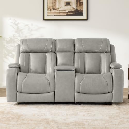 Watson & Whitely Power Reclining Sofa Loveseat with Console, Light Grey