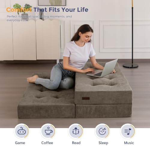 MAXYOYO 6" Folding Sofa Bed for Floor, Tufted Tri-Fold Floor Mattress
