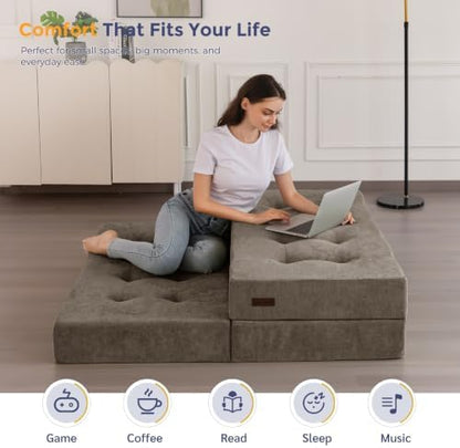 MAXYOYO 6" Folding Sofa Bed for Floor, Tufted Tri-Fold Floor Mattress