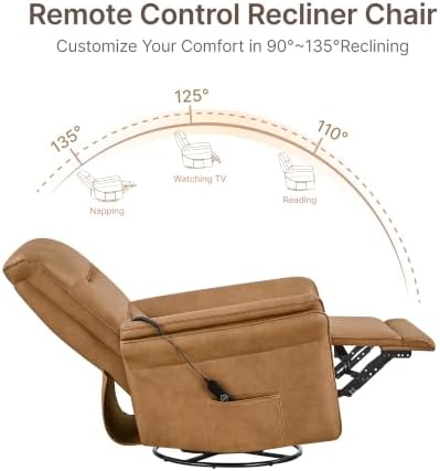 KISLOT Swivel Rocker Recliner, Power Nursery Glider Rocking Chair, Camel