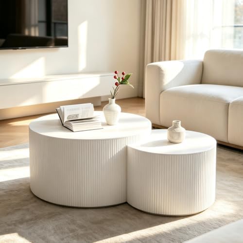 Modern Drum Coffee Table Set of 2 (C-27.6IN+19.7IN)